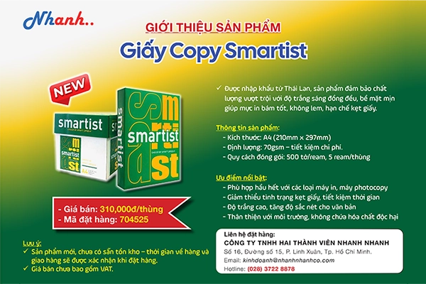 Giấy Copy Smartist A4-70gsm – Giải Pháp In Ấn Tiết Kiệm & Chất Lượng
